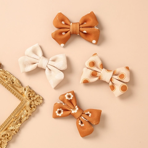 Fermagli per Capelli a Fiocco in Cotone Vintage per Ragazze Retro Floreale Pois Stampa Tessuto Fermaglio a Coccodrillo