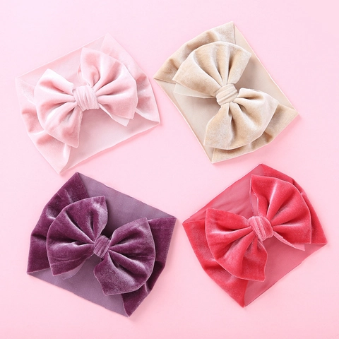 Kids Velvet Bow Headband Bohemian Baby Elastic Hair Band Big Bowknot Hair Accessories For Toddler Newborn Girls