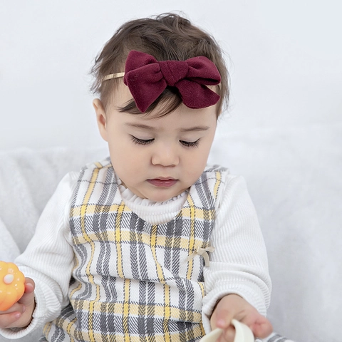 Diadema de Terciopelo con Lazo para Bebé Banda Elástica de Nailon para el Pelo Color Sólido Accesorios para el Cabello de Niña