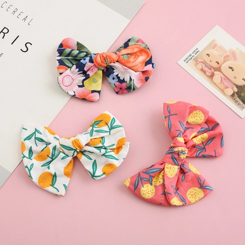 Fermagli per Capelli a Fiocco per Bambine Maglia Stampata Floreale Frutta Carini Clip a Becco d'Anatra Accessori Capelli