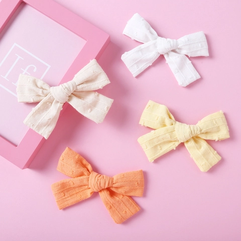 Handmade Fabric Polka Dot Striped Bow Hair Clips For Toddler Girls Sweet Korean Style Kids Hair Accessories Headwear