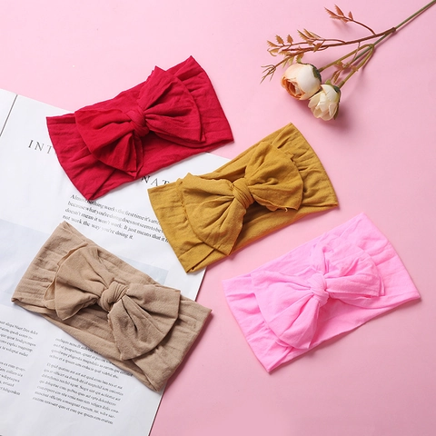 Soft Nylon Baby Bow Headband High Elastic Knotted Wide Hairband For Infants Toddlers Cute Princess Hair Accessories Headwear