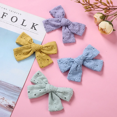 Fermaglio per Capelli a Fiocco in Cotone Ricamato in Pizzo per Bambini Ragazze Stile Pastorale Ricamato Traforato Floreale Accessori per Capelli