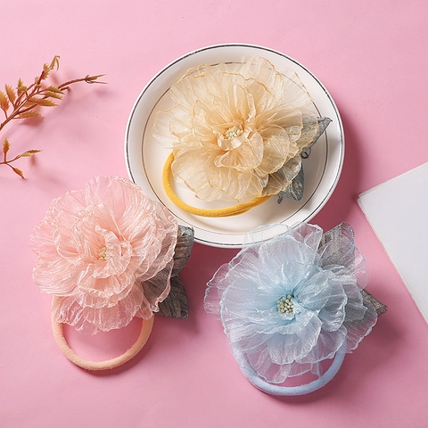 Diadema de Bebé con Flor de Malla 3D Suave Nailon Elástico Cinta de Pelo Tie Dye Floral Accesorios para Niñas Fiesta