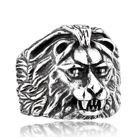 Vintage Domineering Lion Head Ring For Men Titanium Stainless Steel Punk Gothic Style Animal Finger Ring Jewelry Gift