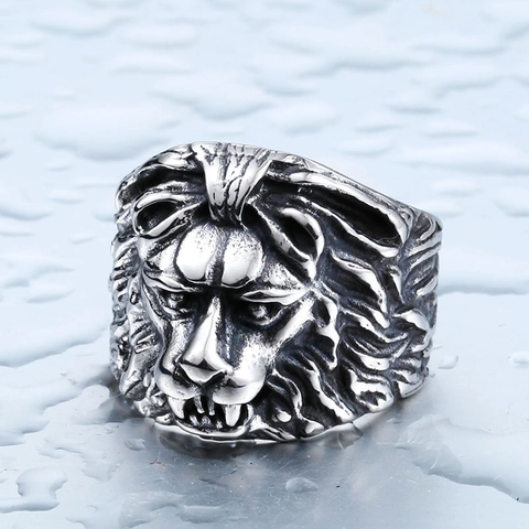 Vintage Domineering Lion Head Ring For Men Titanium Stainless Steel Punk Gothic Style Animal Finger Ring Jewelry Gift