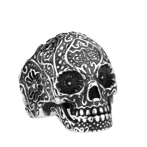 Anello Teschio in Acciaio Inossidabile Vintage Uomo Teschio Inciso Gioielli Gotico Punk Regalo Rock Biker Accessori