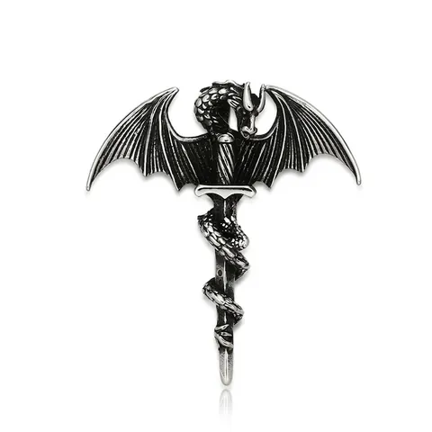 Gothic Dragon Sword Pendant Only Without Chain Stainless Steel Vintage Silver Tone Fantasy Necklaces Jewelry For Men Women