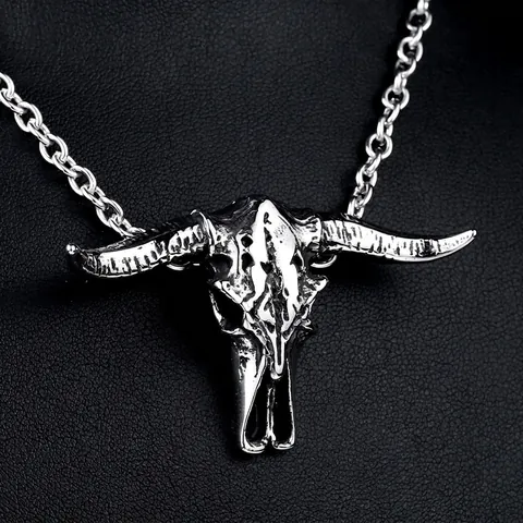 Vintage Gothic Bull Skull Pendant Titanium Steel Antiqued Silver Ox Head Jewelry Pendant Only Without Chain For Men Biker