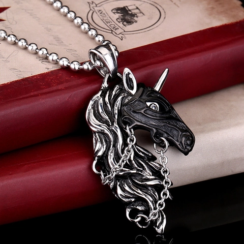 Colgante de Cabeza de Caballo Unicornio de Acero Inoxidable Retro Vintage Punk Gótico Animal Solo Colgante (Sin Cadena) Para Hombres Mujeres Joyería