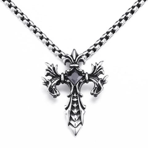 Herren Gotik Doppeldrache Kreuz Anhänger Nur Titanstahl Retro Punkrock Besetzt Rot Schwarz Strass Schmuck Geschenk