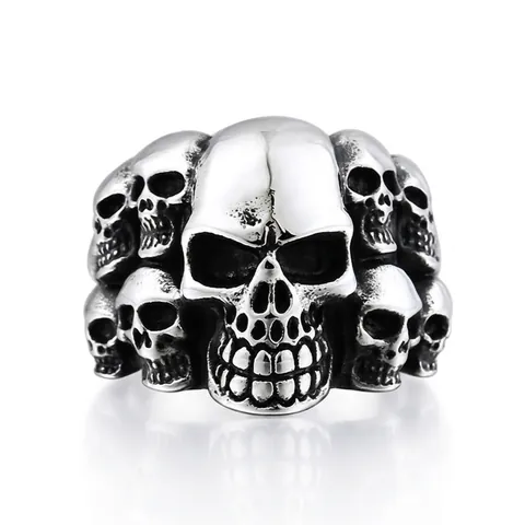 Anello da Uomo Vintage in Acciaio Inossidabile con Teschi Multipli Stile Gothic Punk Retro Biker Gioielli per Festa Rock