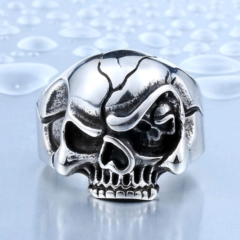 Vintage Edelstahl Skull Ring Punk Gothic Stil Für Herren Gold Silber Zweifarbig Reliefmuster Mode Schmuck Ring Halloween Geschenk