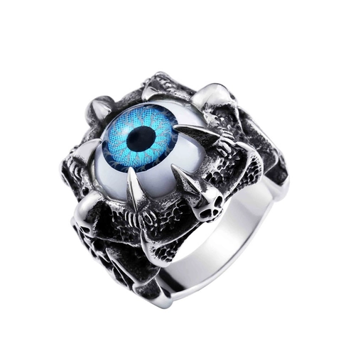 Gothic Punk Titanium Steel Evil Eye Skull Ring For Men Vintage Blue Eye Devil Claw Biker Band Ring Cool Jewelry Gift