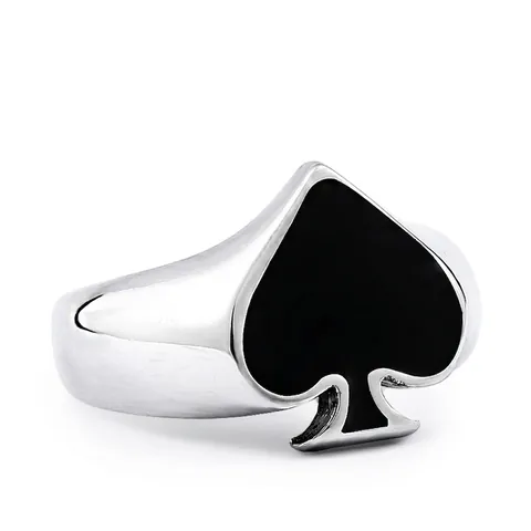 Anello in Acciaio al Titanio Picche Vintage Poker Ace Of Spades Anello con Sigillo per Uomo Donna Smalto Lucido Gioielli Moda