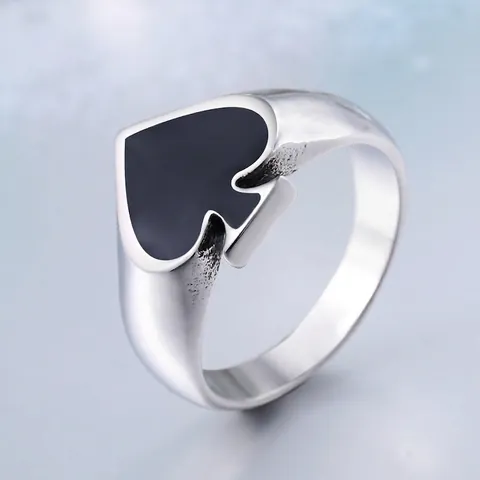 Anello in Acciaio al Titanio Picche Vintage Poker Ace Of Spades Anello con Sigillo per Uomo Donna Smalto Lucido Gioielli Moda