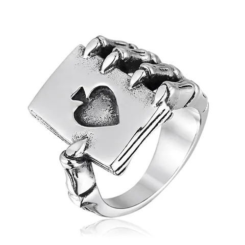 Vintage Gothic Edelstahl Skeletthand Pik Poker Ring Für Herren Retro Punk Biker Glücksspiel Fingerring Schmuck