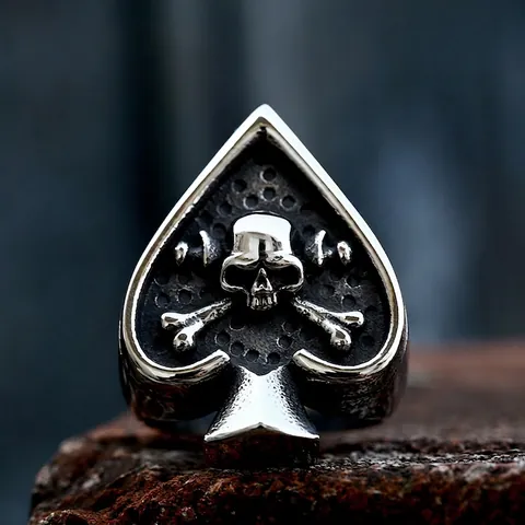 Anello da Uomo in Acciaio Inossidabile con Teschio e Picche Vintage Punk Band Gothic Biker Gioielli Regalo per Uomo