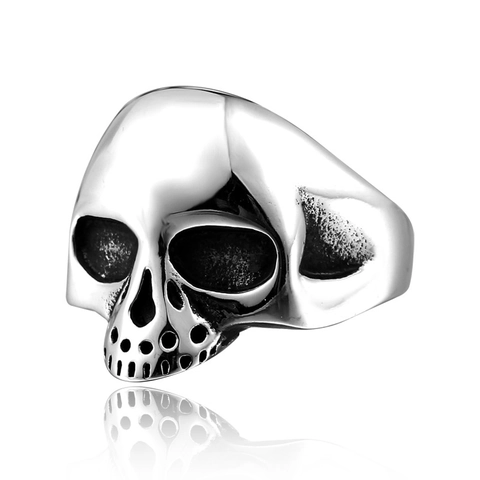 Vintage Stainless Steel Skull Ring Men Punk Gothic Rock Biker Ring Heavy Metal Skeleton Head Jewelry Cool Party Finger Ring