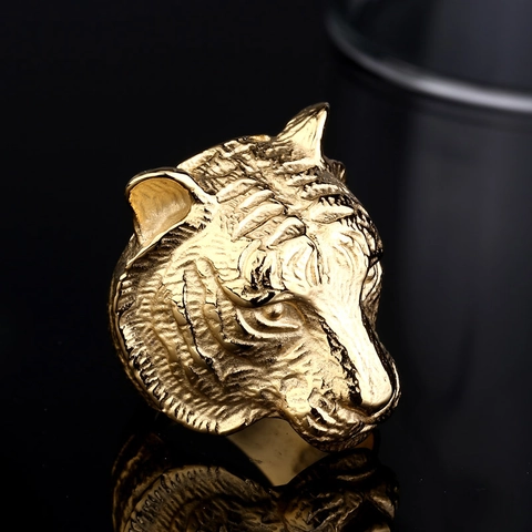 Dominating Men Tiger Head Stainless Steel Ring Retro Punk Animal Finger Ring Gold Black Biker Men Jewelry Accessories