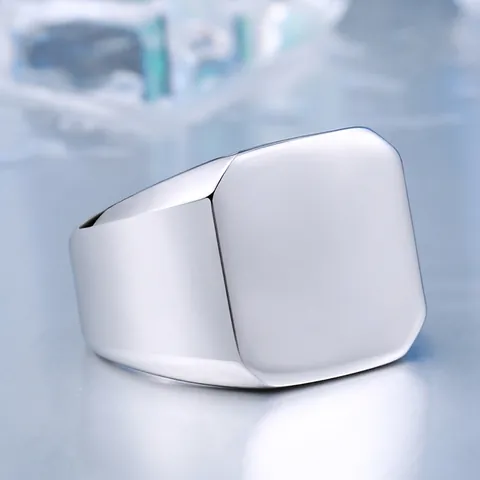 Polished Stainless Steel Signet Ring For Men Square Flat Top Geometric Minimalist Band Ring Fashion Male Jewelry Gift