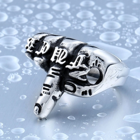 Vintage Stainless Steel Men's Punk Ring Middle Finger Gesture Gothic Rock Style Skeleton Hand Biker Finger Ring Jewelry