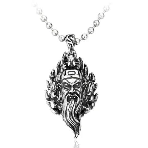 Vintage Titanium Steel Guan Yu Portrait Pendant Necklace For Men Chinese God Of War Carved Retro Jewelry Accessory