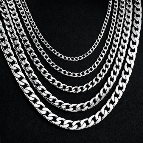 Collier Chaîne à Maille Gourmette en Acier Inoxydable Homme Femme Argent Or Plaqué Style Punk Bijoux Cadeau