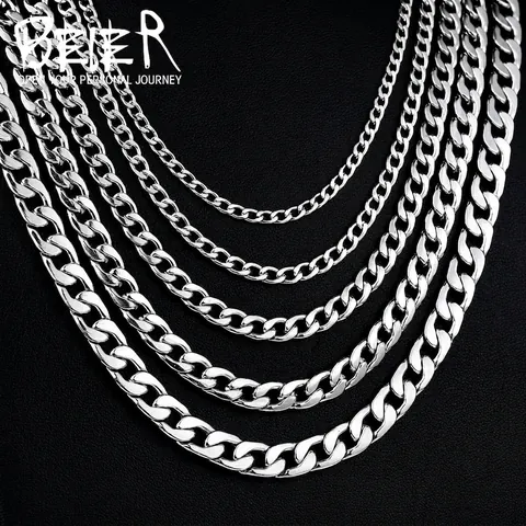 Stainless Steel Cuban Link Chain Necklace For Men Women Silver Gold Plated Curb Chain Water Wave Link Punk Jewelry Gift