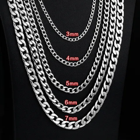 Stainless Steel Cuban Link Chain Necklace For Men Women Silver Gold Plated Curb Chain Water Wave Link Punk Jewelry Gift