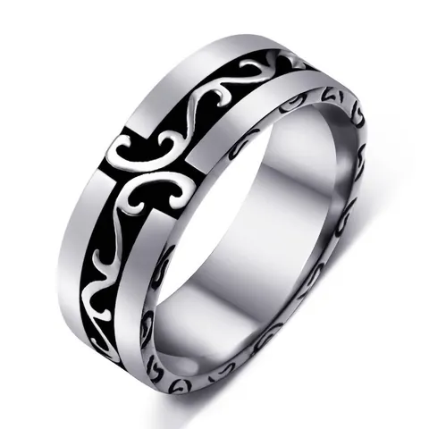 Anillo de Acero Inoxidable Vintage Gótico Patrón de Volutas Florales Anello de Banda para Hombres Mujeres Joyería Tallada Retro Punk