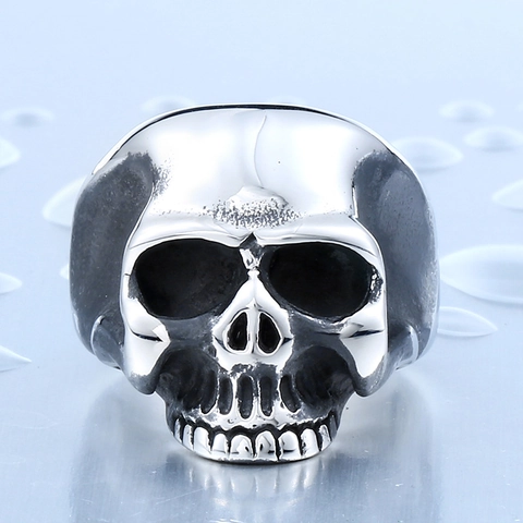 Vintage Gothic Punk Men's Skull Ring Stainless Steel Biker Rock Hip Hop Heavy Metal Skeleton Finger Ring For Men Jewelry