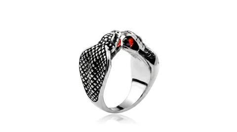 Vintage Punk Double Head Snake Ring For Men Stainless Steel Red Zirconia Gothic Jewelry Party Accessories Gift