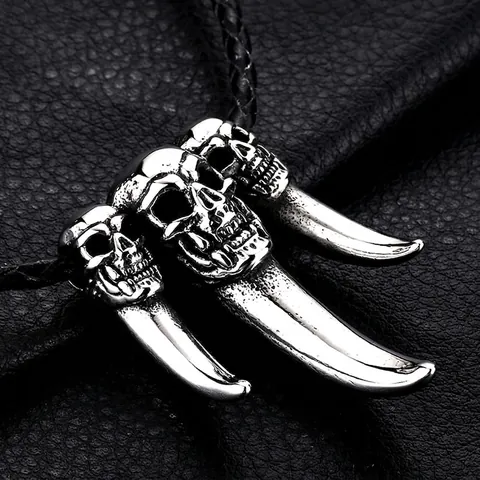 Punk Gothic Schedel Hanger Voor Heren Vintage Titaniumstaal Skelet Geest Tanden Biker Rock Sieraden Zonder Ketting