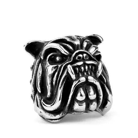 Anello in Acciaio Inossidabile Bulldog Vintage per Uomo Gothic Punk Testa di Animale Biker Finger Ring Gioielli Retro