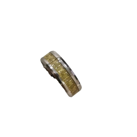 Titanstahl Zweifarbiger Bandring Mit Maschenmuster Für Herren Damen Industrieller Stil Gold Silber Gebürstetes Finish Modering
