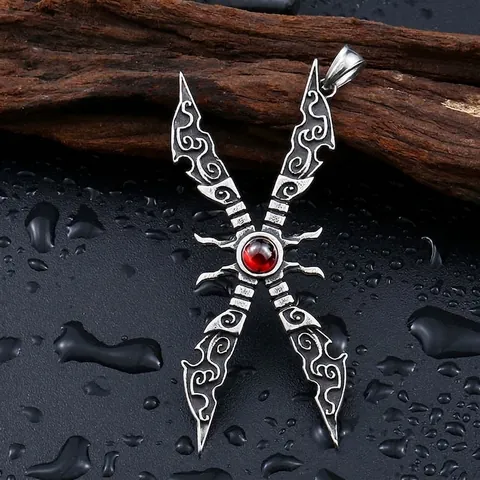 Vintage Gothic Distressed Stainless Steel Cross Sword Pendant Only Without Chain For Men Women Red Zirconia Biker Jewelry