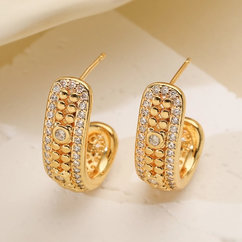 Vintage Individuali Orecchini a Cerchio a C in Rame Placcati Oro 18K Zirconia per Donna Gioielli alla Moda Geometrici Retrò