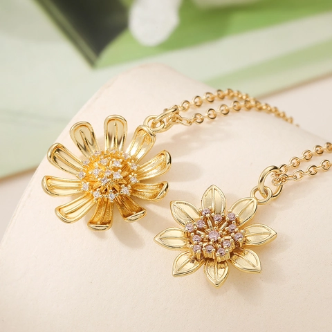 18 Karat Vergoldet Kupfer Sonnenblume Anhänger Halskette Exquisite Zirkonia Gänseblümchen Schlüsselbein Kette Damen Schmuck Täglich Geschenk