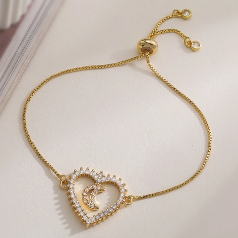 18K Vergoldetes Kupfer Herz Stern Mond Verstellbares Armband Zirkonia Mikro-Einlage Elegantes Damen Armband Schmuck