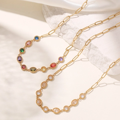 Collana con Pendente in Acciaio Inossidabile Placcato Oro e Zirconia per Donna Moda Minimalista Catena a Graffetta Gioielli