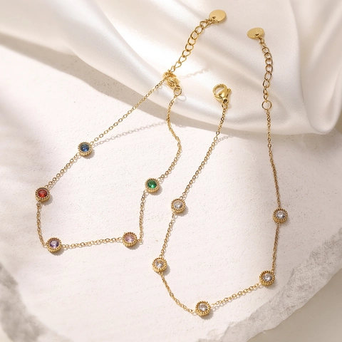 Luxus 18K Vergoldet Edelstahl Strass Armband Für Damen Minimalistisch Rund Bunt Weiß Stein Kette Armband Schmuck
