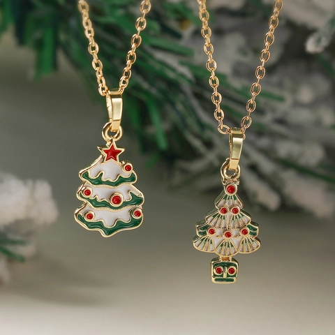 Weihnachtsbaum Glocke Zuckerstange Weihnachtsmann Mütze Anhänger Halskette Kupfer Strass Emaillierter Festlicher Schmuck Geschenk Für Damen