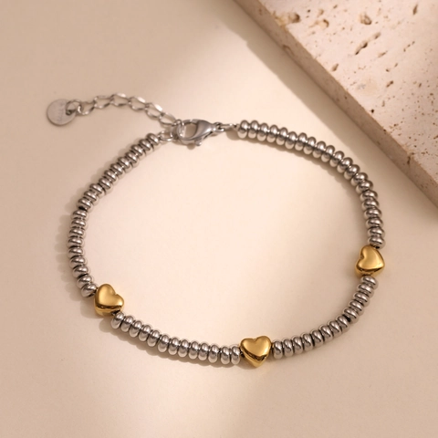 Stainless Steel Beaded Heart Star Bracelet For Women Gold Silver Two Tone Adjustable Link Chain Fashion Daily Jewelry