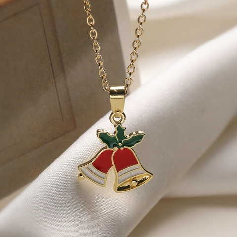 18K Vergoldete Kupfer Weihnachtskette Mit Glocke Hut Zuckerstange Anhänger Für Damen Emaille Zirkonia Festlicher Schmuck Geschenk