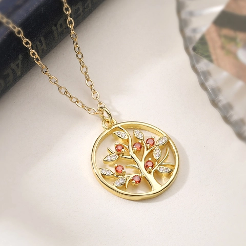 Lebensbaum Anhänger Halskette Gold Plattiertes Kupfer Zirkonia Herzform Blatt Kette Für Frauen Einfacher Eleganter Schmuck