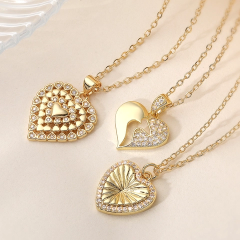 Collar de Colgante de Corazón de Circonia Chapado en Oro de 18K de Cobre Minimalista para Mujer Joyería Regalo Cadena de Clavícula Vintage