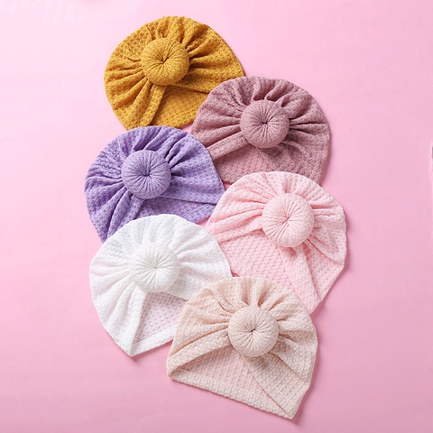 Newborn Baby Waffle Knit Donut Turban Hat Cute Infant Toddler Soft Stretchy India Beanie Headwrap For Boys Girls Props