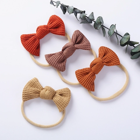 Waffle Knit Bow Headband Soft High Elastic Nylon Hair Band Morandi Colors Infant Toddler Baby Girls Hair Accessories