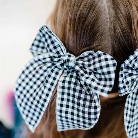Fermaglio per Capelli a Fiocco Gingham Fatto a Mano per Ragazze Tessuto a Quadri Fermaglio a Becco d'Anatra Dolce per Bambine